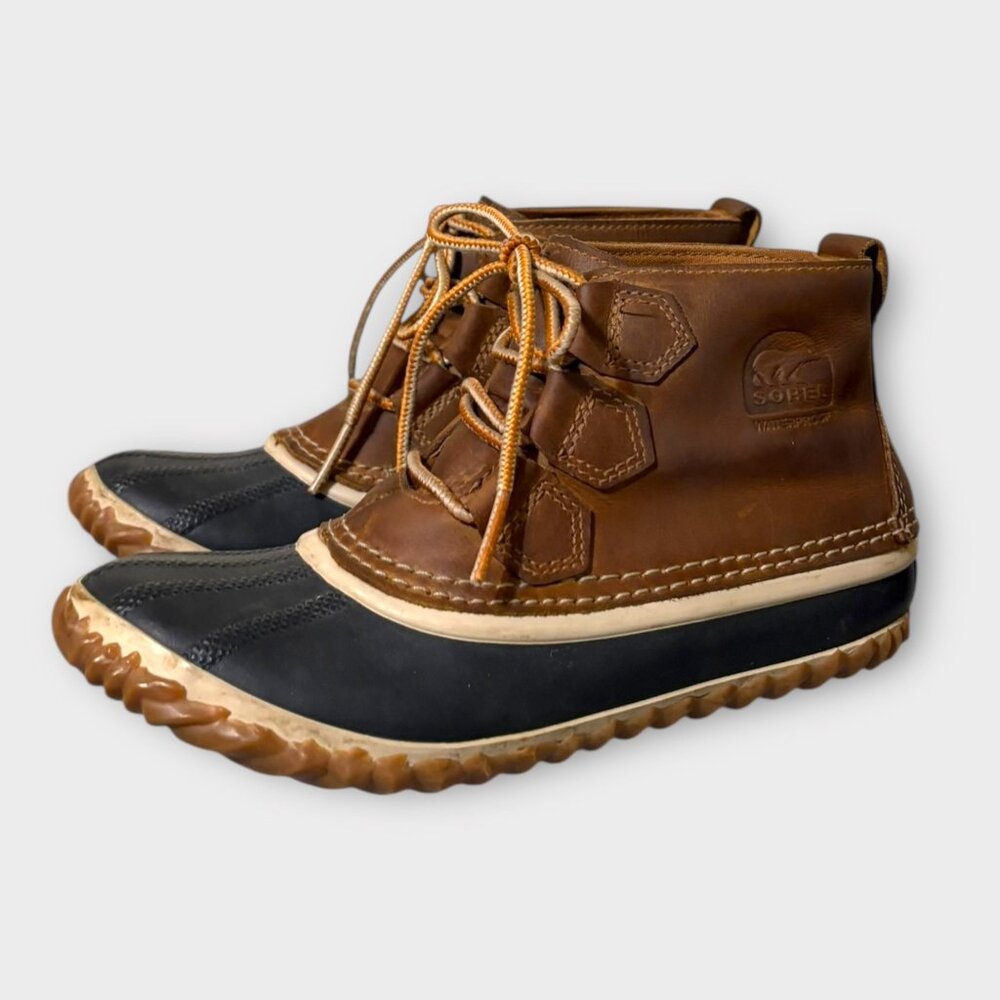 Sorel Women's Out n About Duck Boots 6 Classic Oiled Leather Brown Waterproof